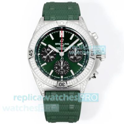 Super Clone BLS Factory Breitling Chronomat B01 42mm Green Watch with Diamonds 